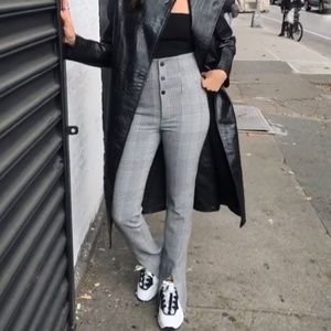 Zara Plaid Checker High Waisted Pants w/ Split Hem